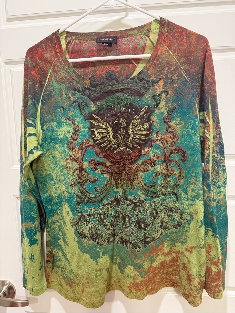 Y2K Rocker Grunge Eagle Crest Rhinestone Graphic Top | L